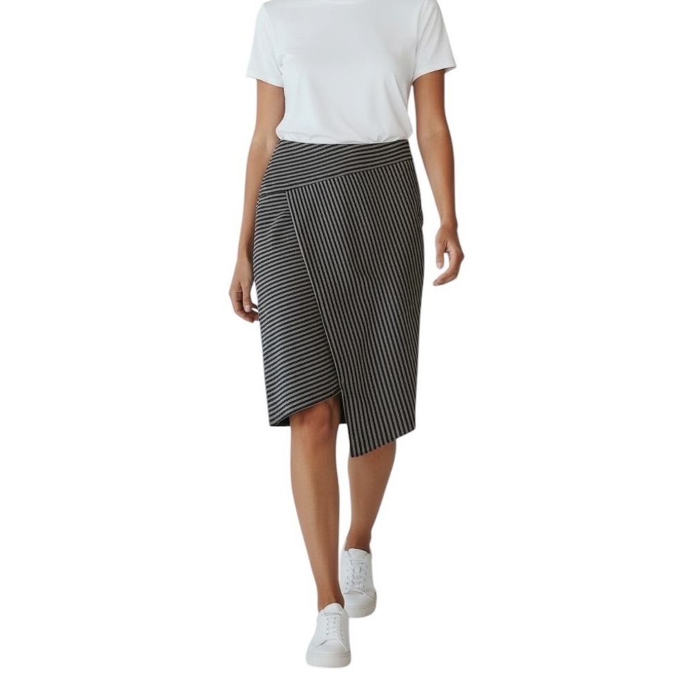 G.I.L.I. Womens Grey‎ Black Striped Asymmetrical Wrap Pencil Skirt Size 6